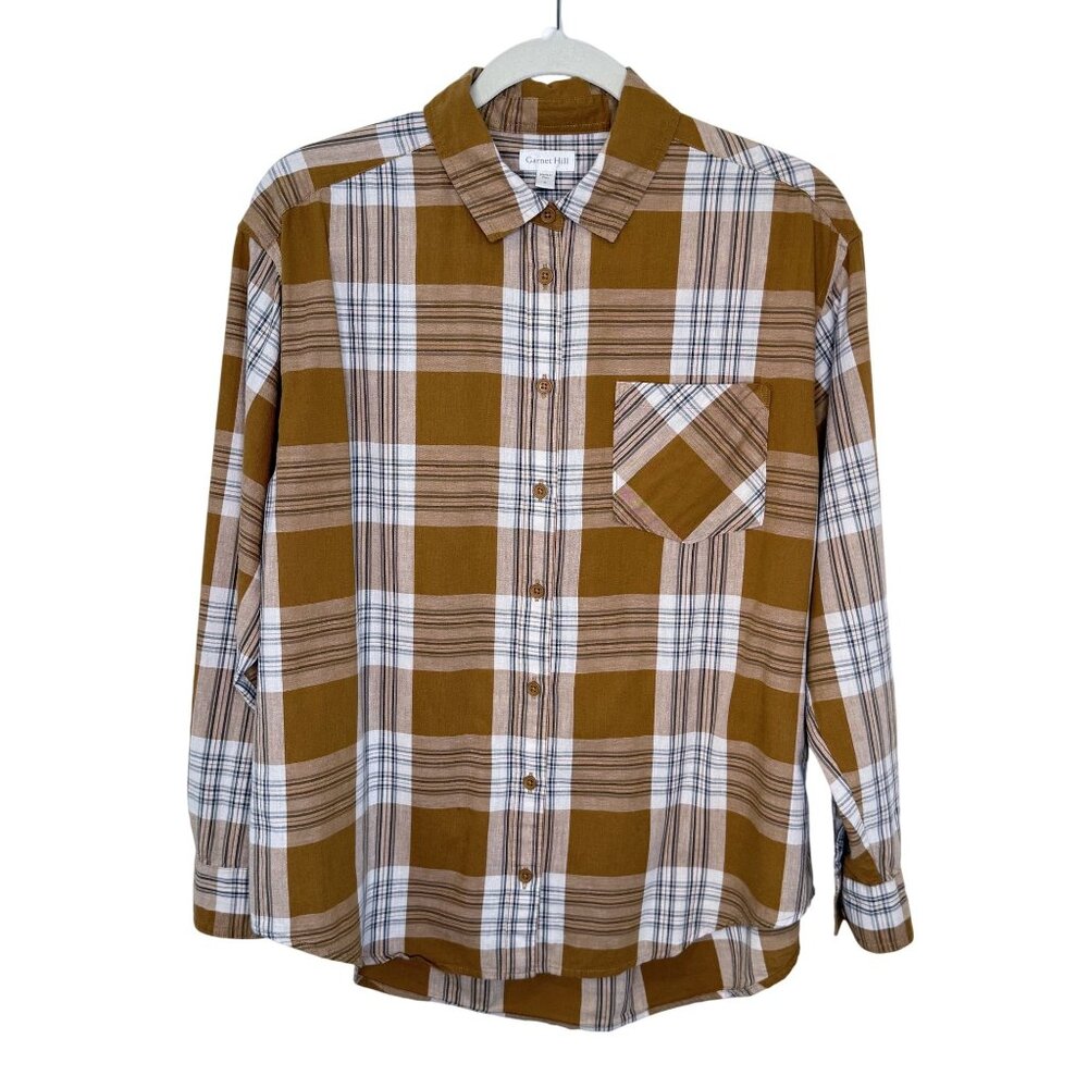 Garnet Hill Plaid Button-Up Back Pleat Shirt, 6